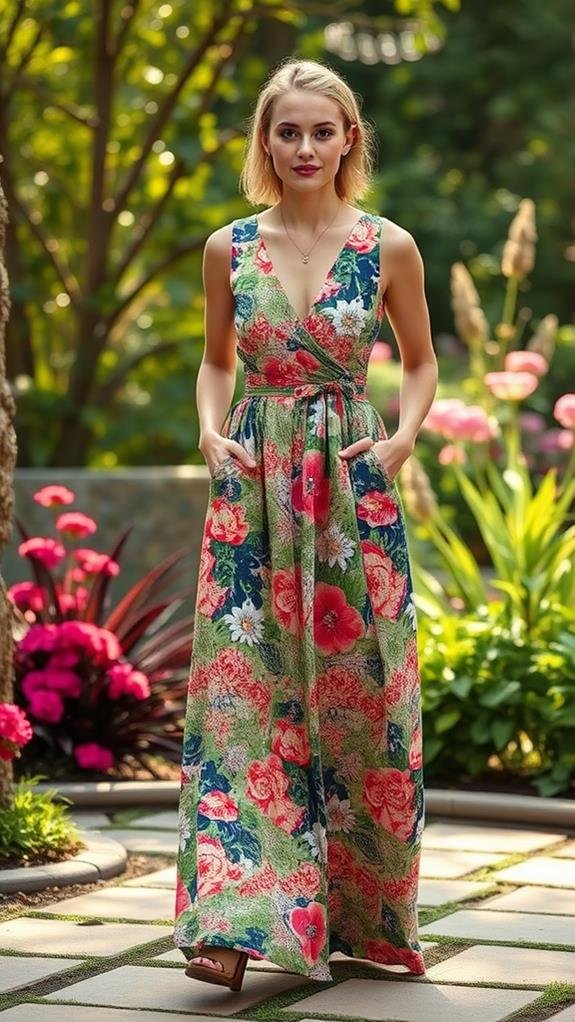 floral pocketed maxi dress